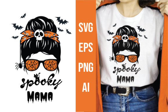 Halloween Messy Bun Mom Life Spooky Mam Graphics